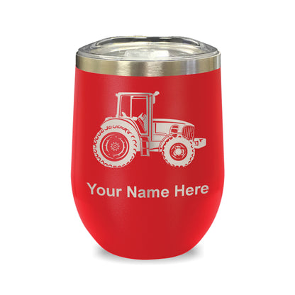 LaserGram Double Wall Stainless Steel Wine Glass, Farm Tractor, Personalized Engraving Included