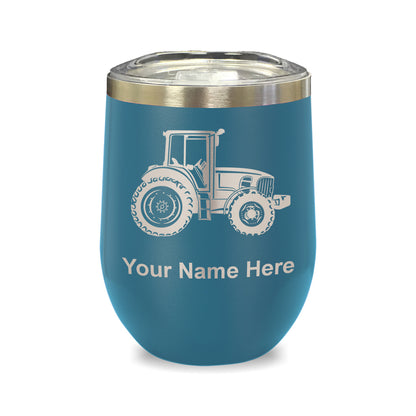 LaserGram Double Wall Stainless Steel Wine Glass, Farm Tractor, Personalized Engraving Included