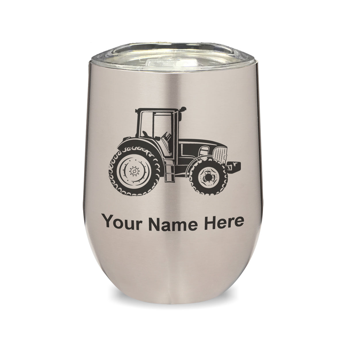 LaserGram Double Wall Stainless Steel Wine Glass, Farm Tractor, Personalized Engraving Included