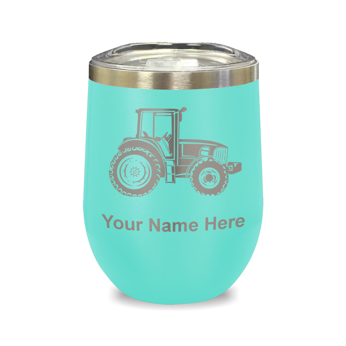 LaserGram Double Wall Stainless Steel Wine Glass, Farm Tractor, Personalized Engraving Included