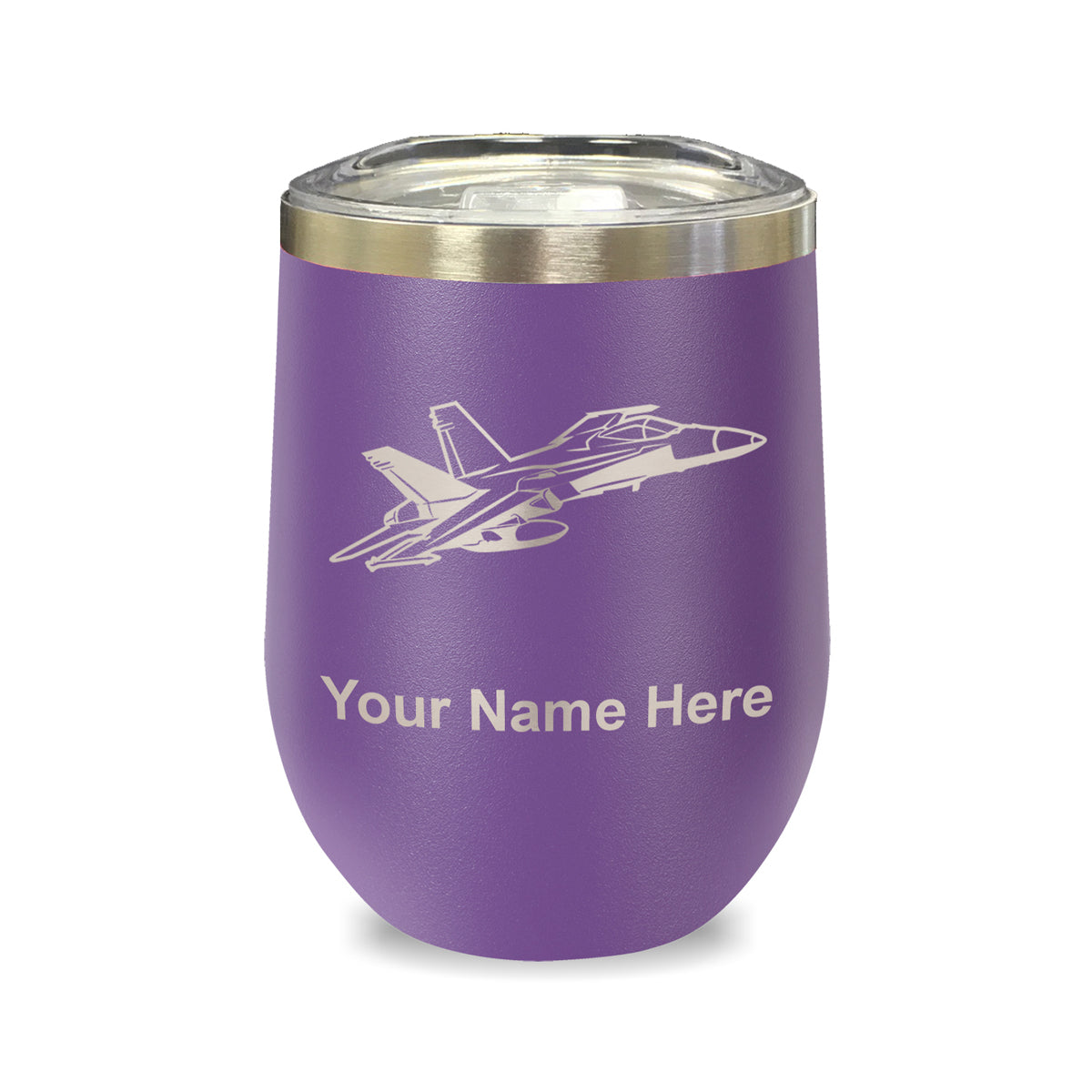 LaserGram Double Wall Stainless Steel Wine Glass, Fighter Jet 2, Personalized Engraving Included