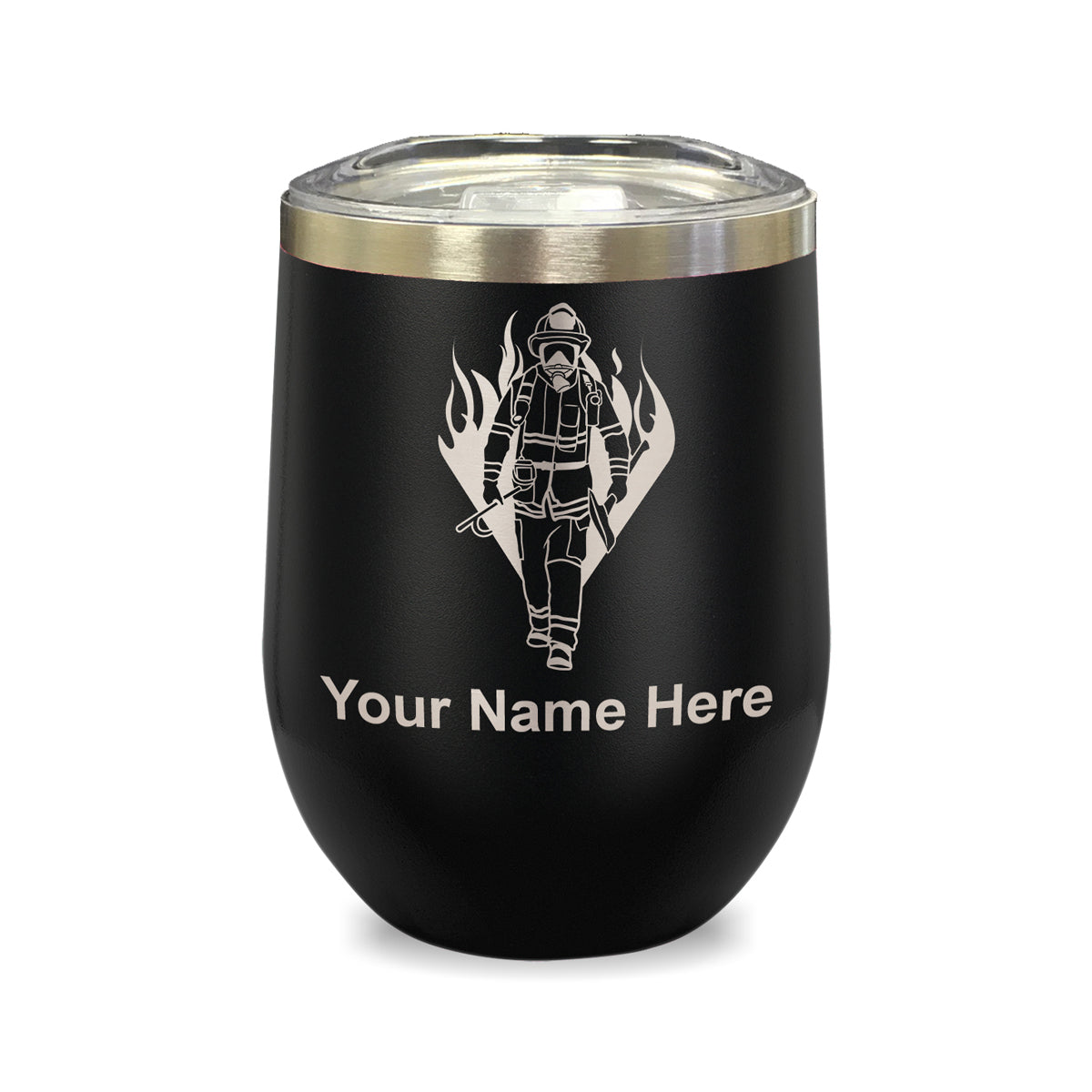 LaserGram Double Wall Stainless Steel Wine Glass, Fireman, Personalized Engraving Included