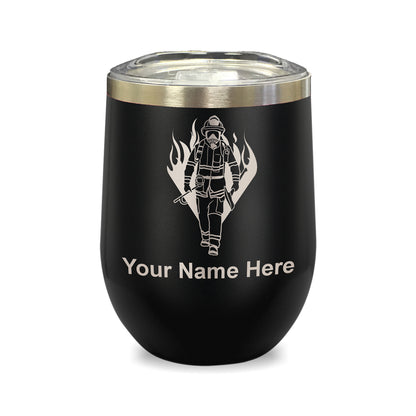 LaserGram Double Wall Stainless Steel Wine Glass, Fireman, Personalized Engraving Included