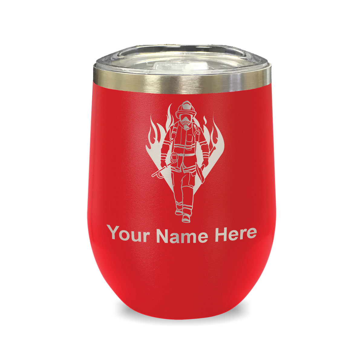 LaserGram Double Wall Stainless Steel Wine Glass, Fireman, Personalized Engraving Included