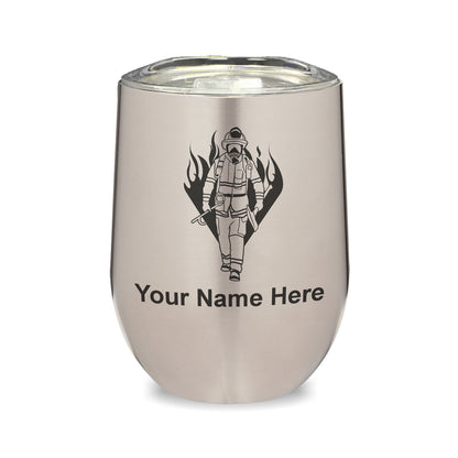 LaserGram Double Wall Stainless Steel Wine Glass, Fireman, Personalized Engraving Included