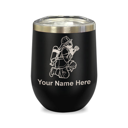 LaserGram Double Wall Stainless Steel Wine Glass, Fireman with Hose, Personalized Engraving Included