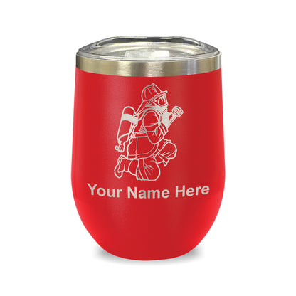 LaserGram Double Wall Stainless Steel Wine Glass, Fireman with Hose, Personalized Engraving Included