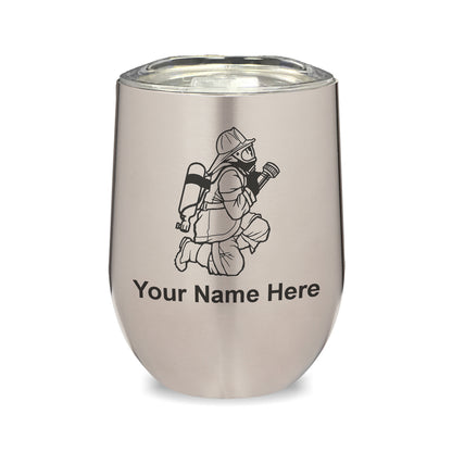 LaserGram Double Wall Stainless Steel Wine Glass, Fireman with Hose, Personalized Engraving Included