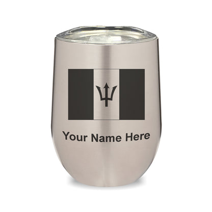 LaserGram Double Wall Stainless Steel Wine Glass, Flag of Barbados, Personalized Engraving Included