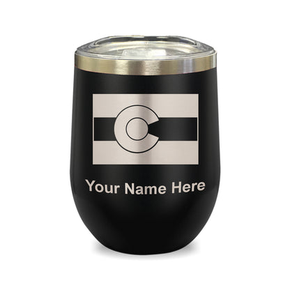 LaserGram Double Wall Stainless Steel Wine Glass, Flag of Colorado, Personalized Engraving Included