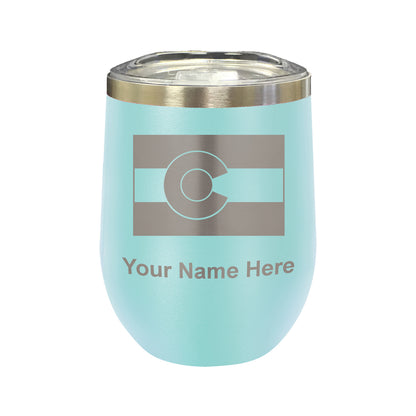 LaserGram Double Wall Stainless Steel Wine Glass, Flag of Colorado, Personalized Engraving Included