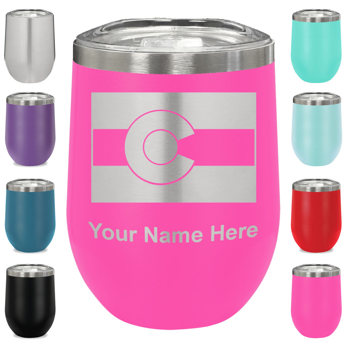 LaserGram Double Wall Stainless Steel Wine Glass, Flag of Colorado, Personalized Engraving Included