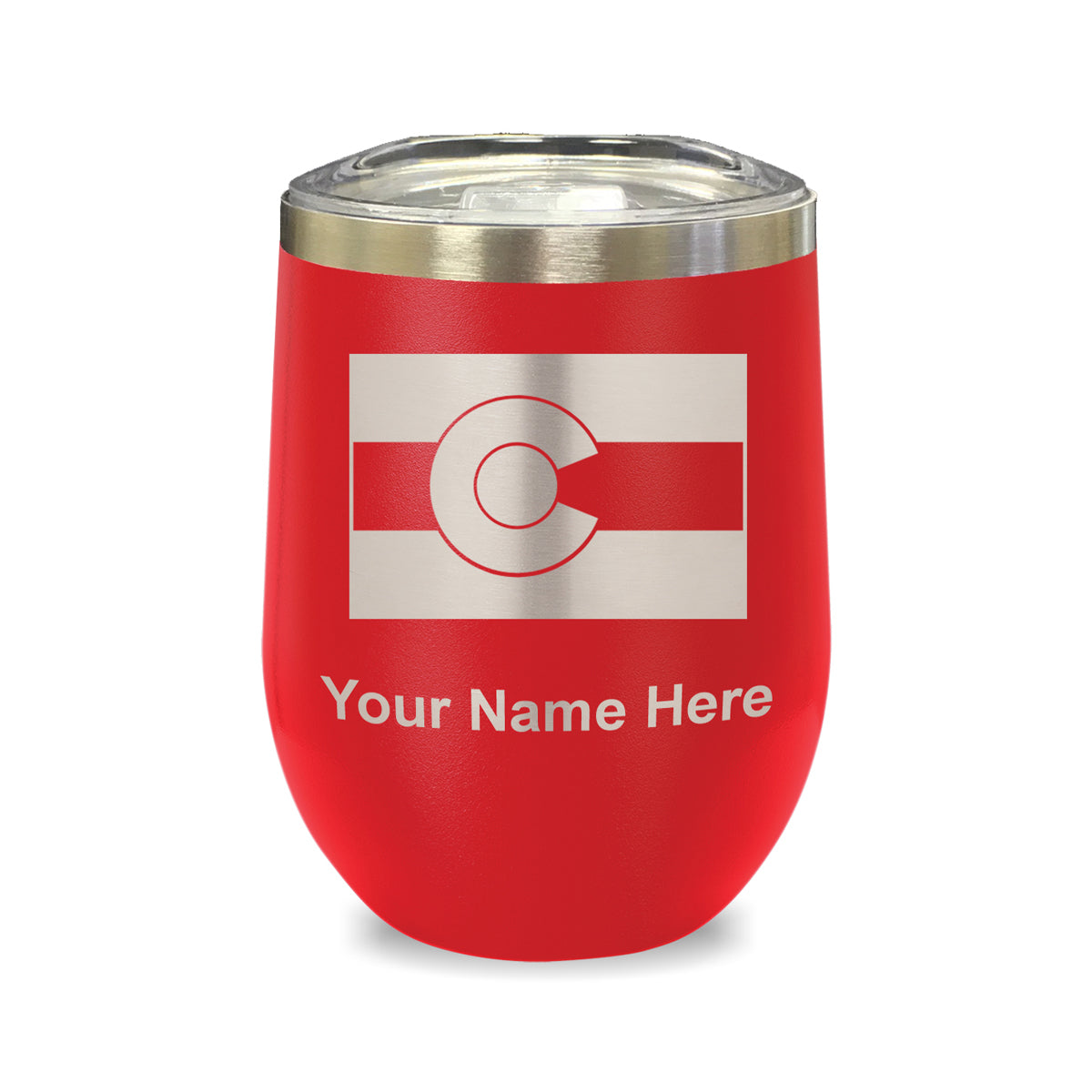 LaserGram Double Wall Stainless Steel Wine Glass, Flag of Colorado, Personalized Engraving Included