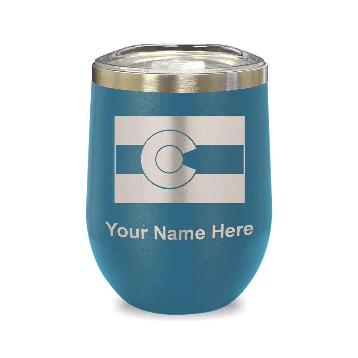 LaserGram Double Wall Stainless Steel Wine Glass, Flag of Colorado, Personalized Engraving Included