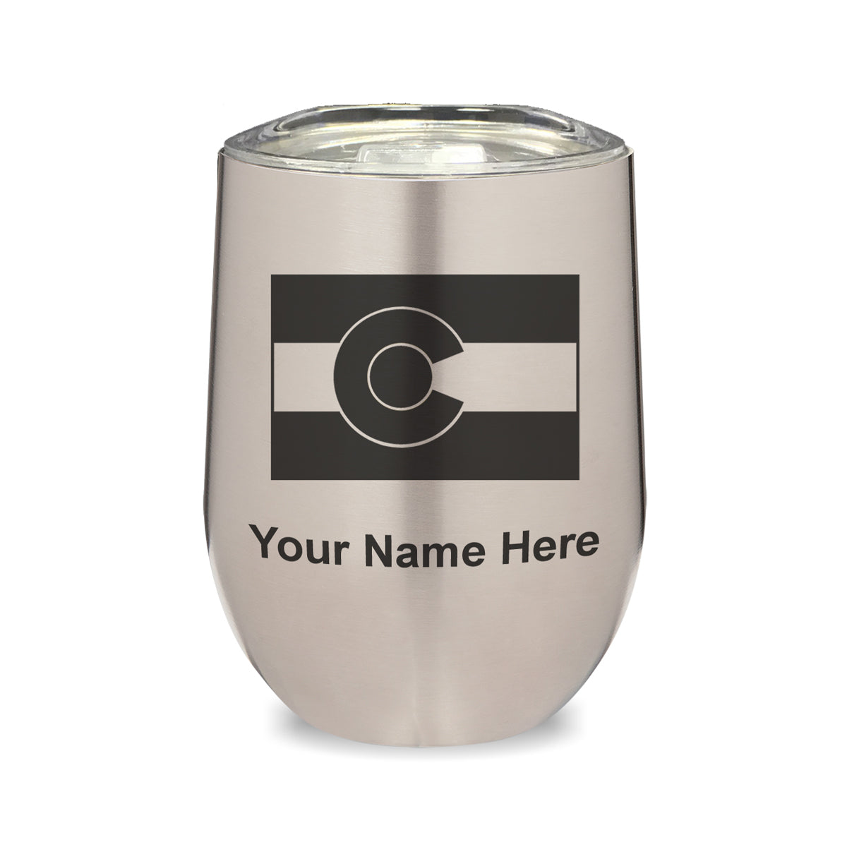LaserGram Double Wall Stainless Steel Wine Glass, Flag of Colorado, Personalized Engraving Included