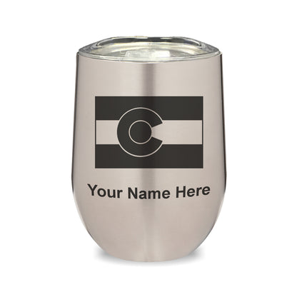LaserGram Double Wall Stainless Steel Wine Glass, Flag of Colorado, Personalized Engraving Included