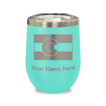 LaserGram Double Wall Stainless Steel Wine Glass, Flag of Colorado, Personalized Engraving Included