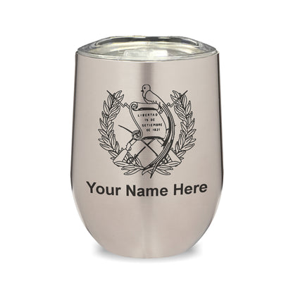 LaserGram Double Wall Stainless Steel Wine Glass, Flag of Guatemala, Personalized Engraving Included