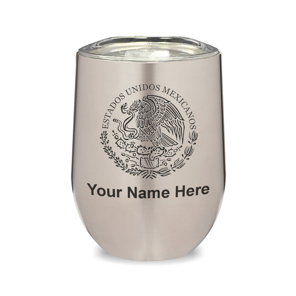 LaserGram Double Wall Stainless Steel Wine Glass, Flag of Mexico, Personalized Engraving Included