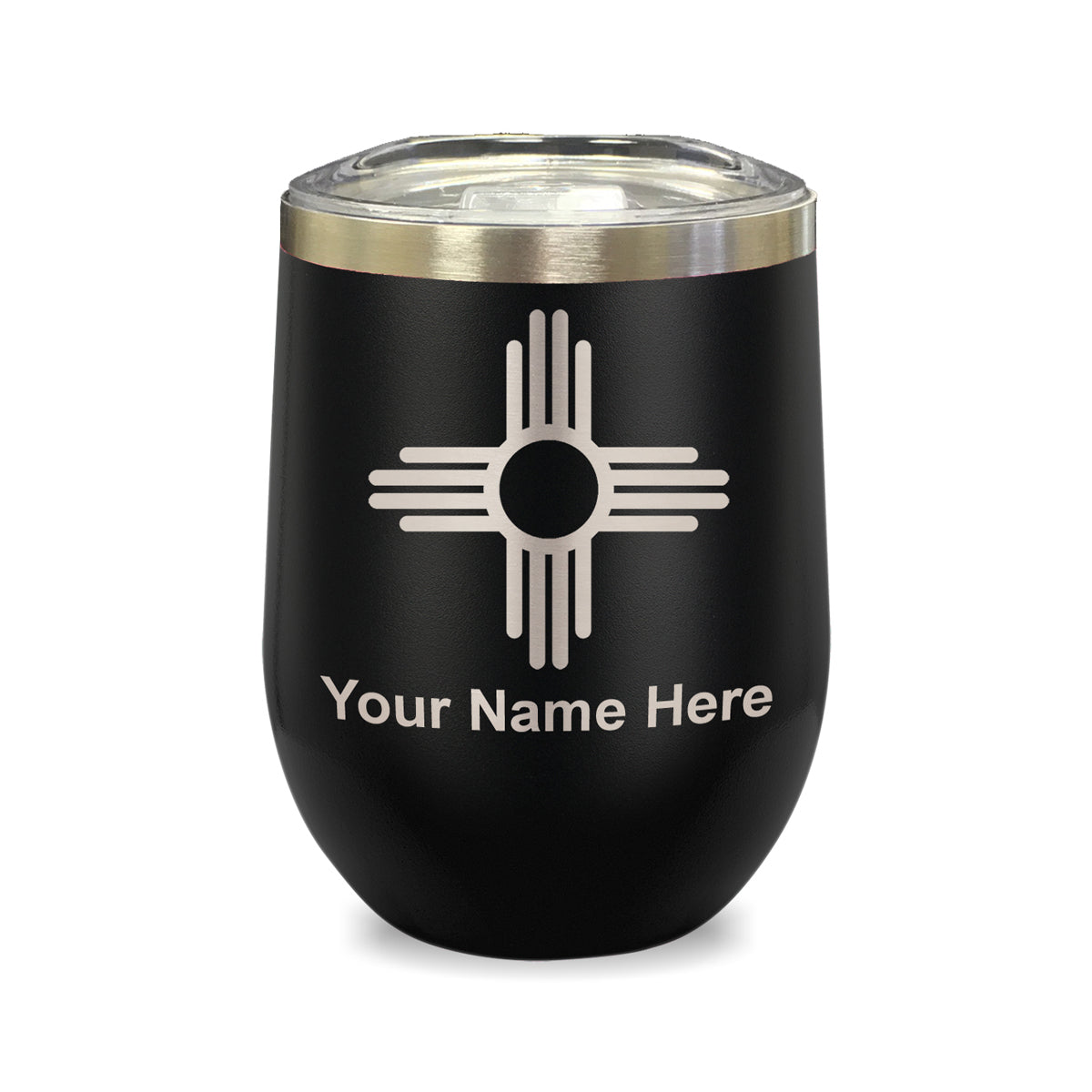 LaserGram Double Wall Stainless Steel Wine Glass, Flag of New Mexico, Personalized Engraving Included