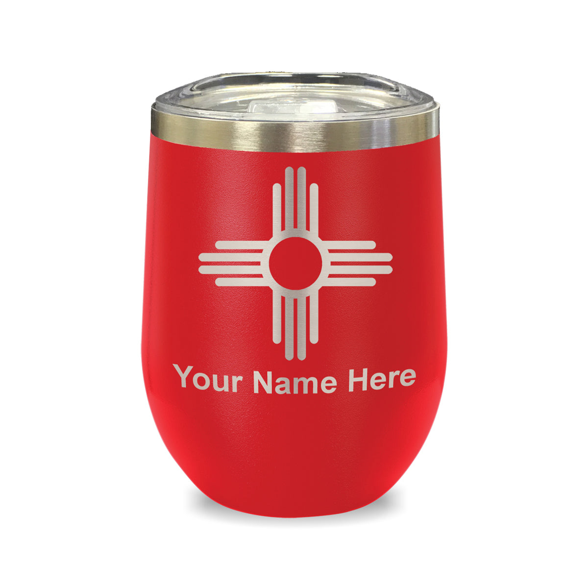 LaserGram Double Wall Stainless Steel Wine Glass, Flag of New Mexico, Personalized Engraving Included