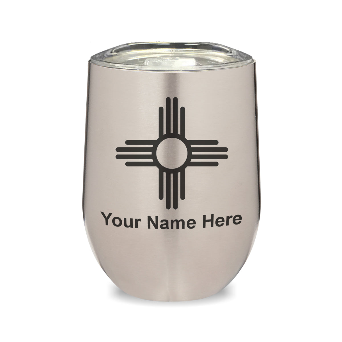 LaserGram Double Wall Stainless Steel Wine Glass, Flag of New Mexico, Personalized Engraving Included