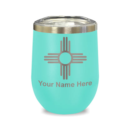 LaserGram Double Wall Stainless Steel Wine Glass, Flag of New Mexico, Personalized Engraving Included