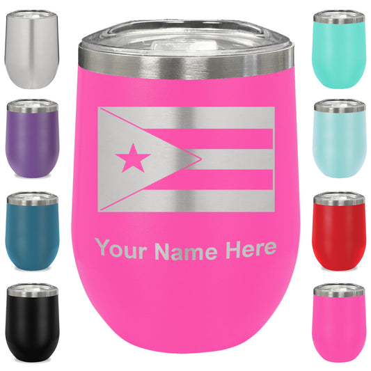 LaserGram Double Wall Stainless Steel Wine Glass, Flag of Puerto Rico, Personalized Engraving Included