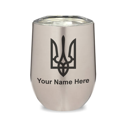 LaserGram Double Wall Stainless Steel Wine Glass, Flag of Ukraine, Personalized Engraving Included