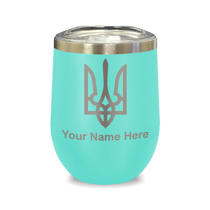 LaserGram Double Wall Stainless Steel Wine Glass, Flag of Ukraine, Personalized Engraving Included