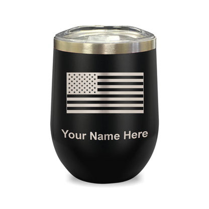 LaserGram Double Wall Stainless Steel Wine Glass, Flag of the United States, Personalized Engraving Included