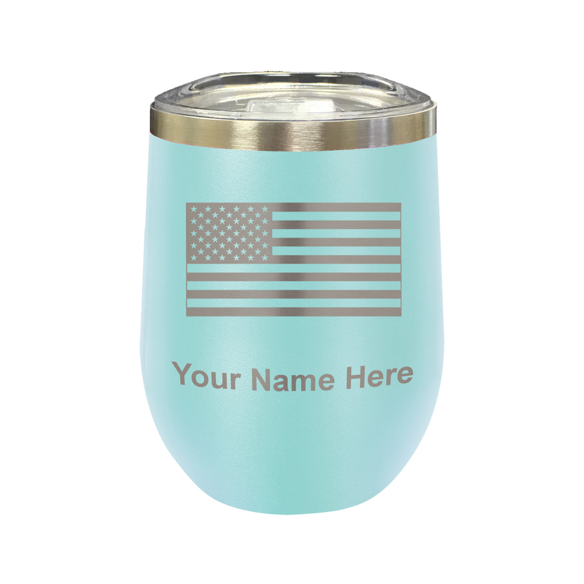 LaserGram Double Wall Stainless Steel Wine Glass, Flag of the United States, Personalized Engraving Included