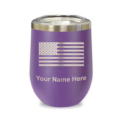 LaserGram Double Wall Stainless Steel Wine Glass, Flag of the United States, Personalized Engraving Included