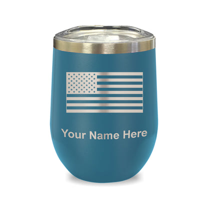 LaserGram Double Wall Stainless Steel Wine Glass, Flag of the United States, Personalized Engraving Included