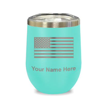 LaserGram Double Wall Stainless Steel Wine Glass, Flag of the United States, Personalized Engraving Included