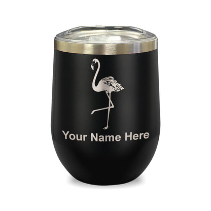 LaserGram Double Wall Stainless Steel Wine Glass, Flamingo, Personalized Engraving Included