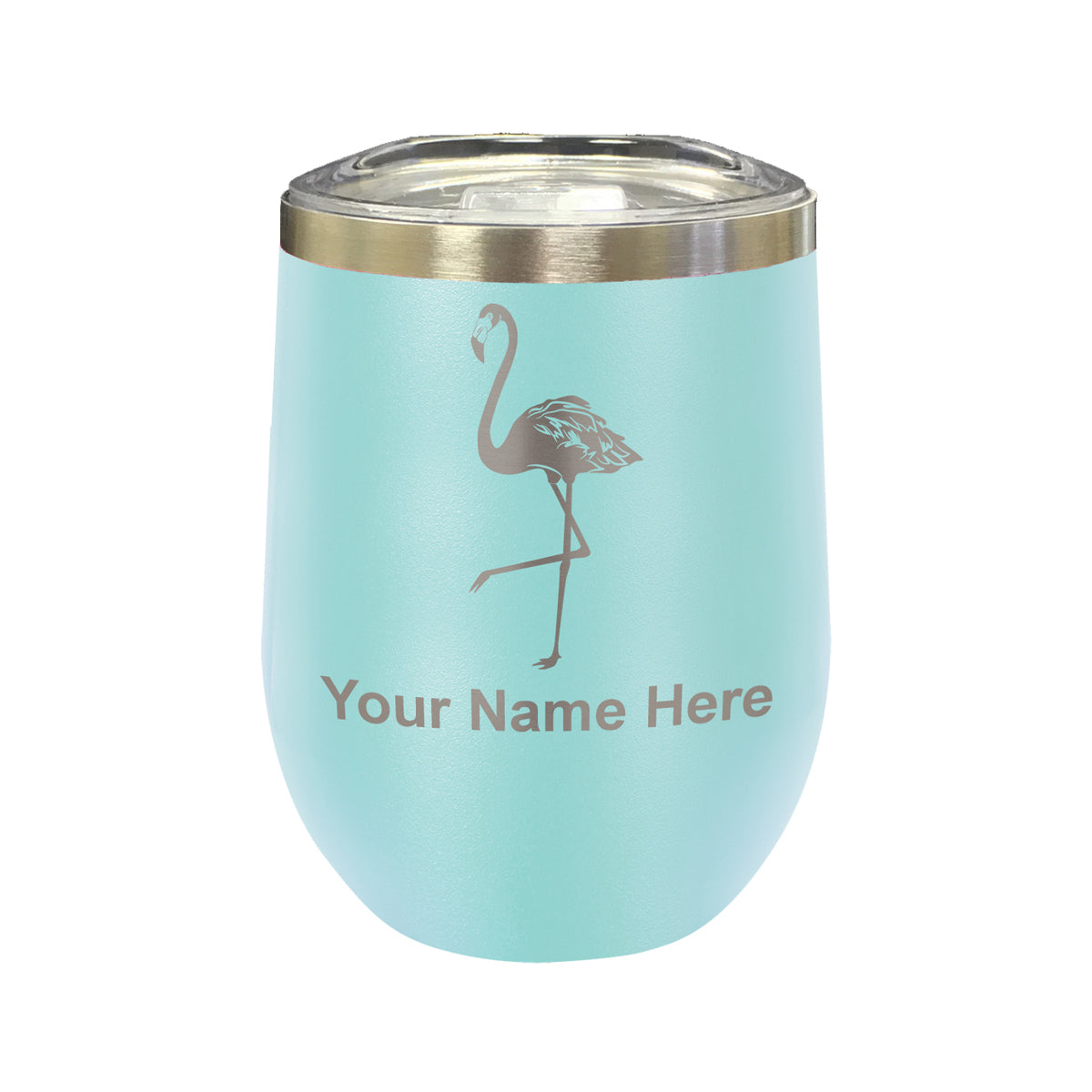 LaserGram Double Wall Stainless Steel Wine Glass, Flamingo, Personalized Engraving Included