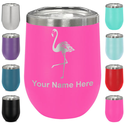 LaserGram Double Wall Stainless Steel Wine Glass, Flamingo, Personalized Engraving Included