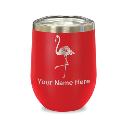 LaserGram Double Wall Stainless Steel Wine Glass, Flamingo, Personalized Engraving Included