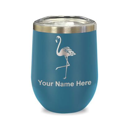 LaserGram Double Wall Stainless Steel Wine Glass, Flamingo, Personalized Engraving Included