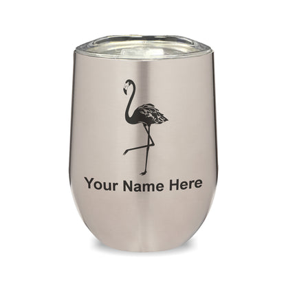 LaserGram Double Wall Stainless Steel Wine Glass, Flamingo, Personalized Engraving Included