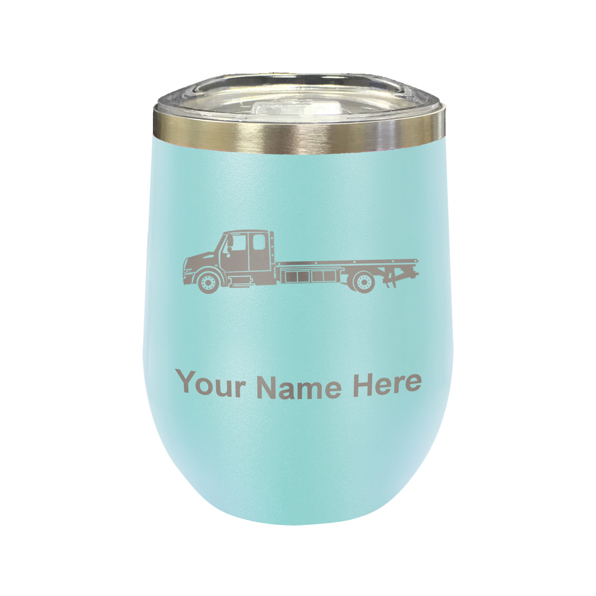 LaserGram Double Wall Stainless Steel Wine Glass, Flat Bed Tow Truck, Personalized Engraving Included