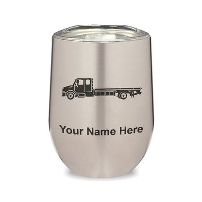 LaserGram Double Wall Stainless Steel Wine Glass, Flat Bed Tow Truck, Personalized Engraving Included