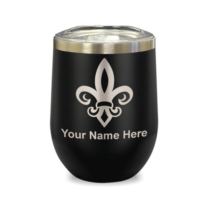 LaserGram Double Wall Stainless Steel Wine Glass, Fleur de Lis, Personalized Engraving Included