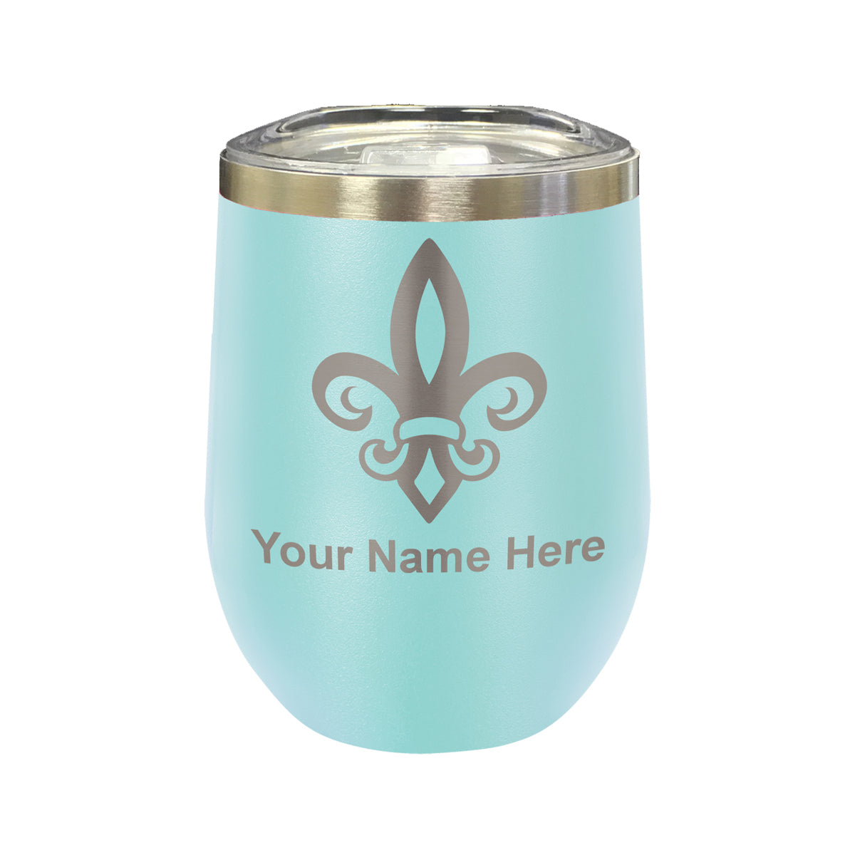 LaserGram Double Wall Stainless Steel Wine Glass, Fleur de Lis, Personalized Engraving Included