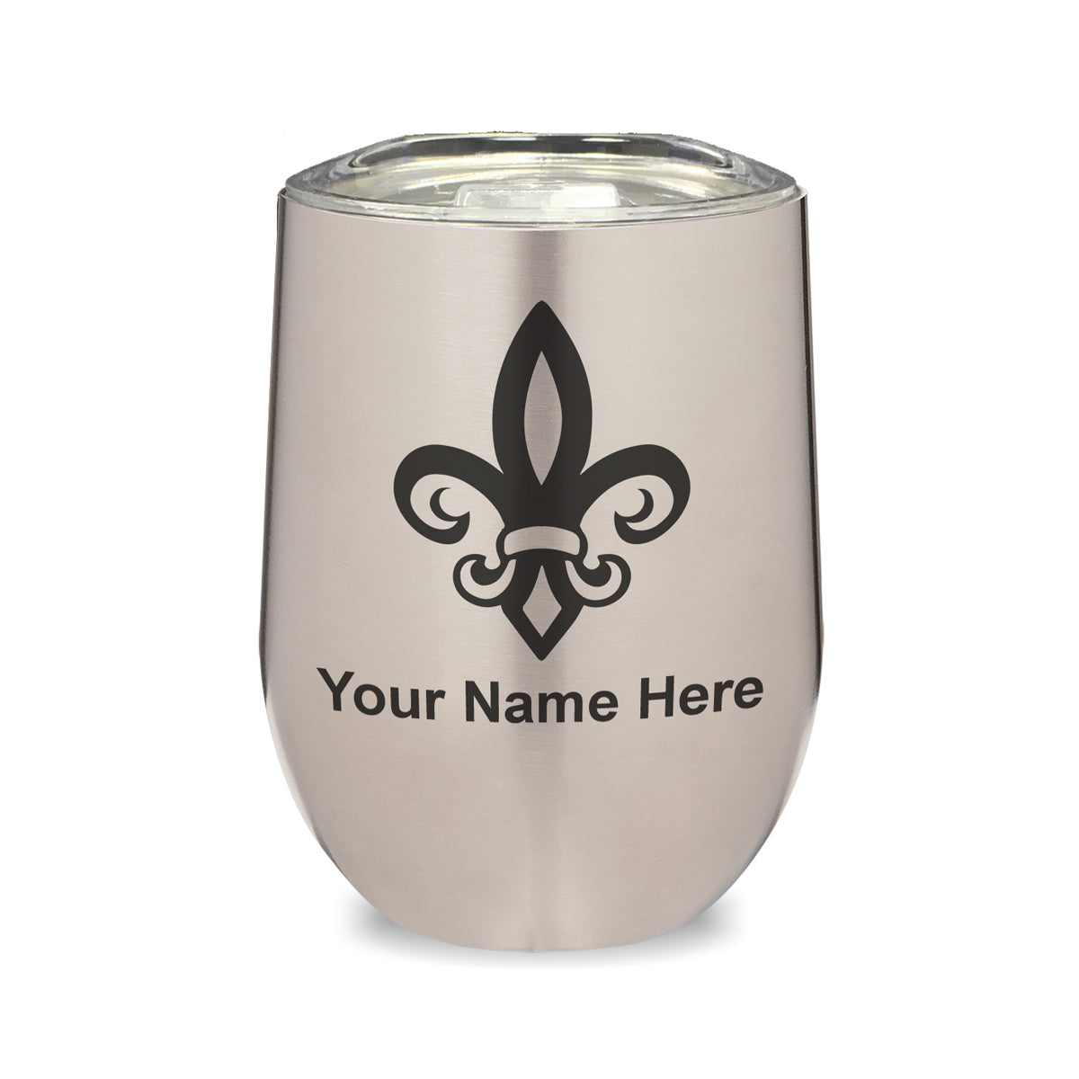 LaserGram Double Wall Stainless Steel Wine Glass, Fleur de Lis, Personalized Engraving Included