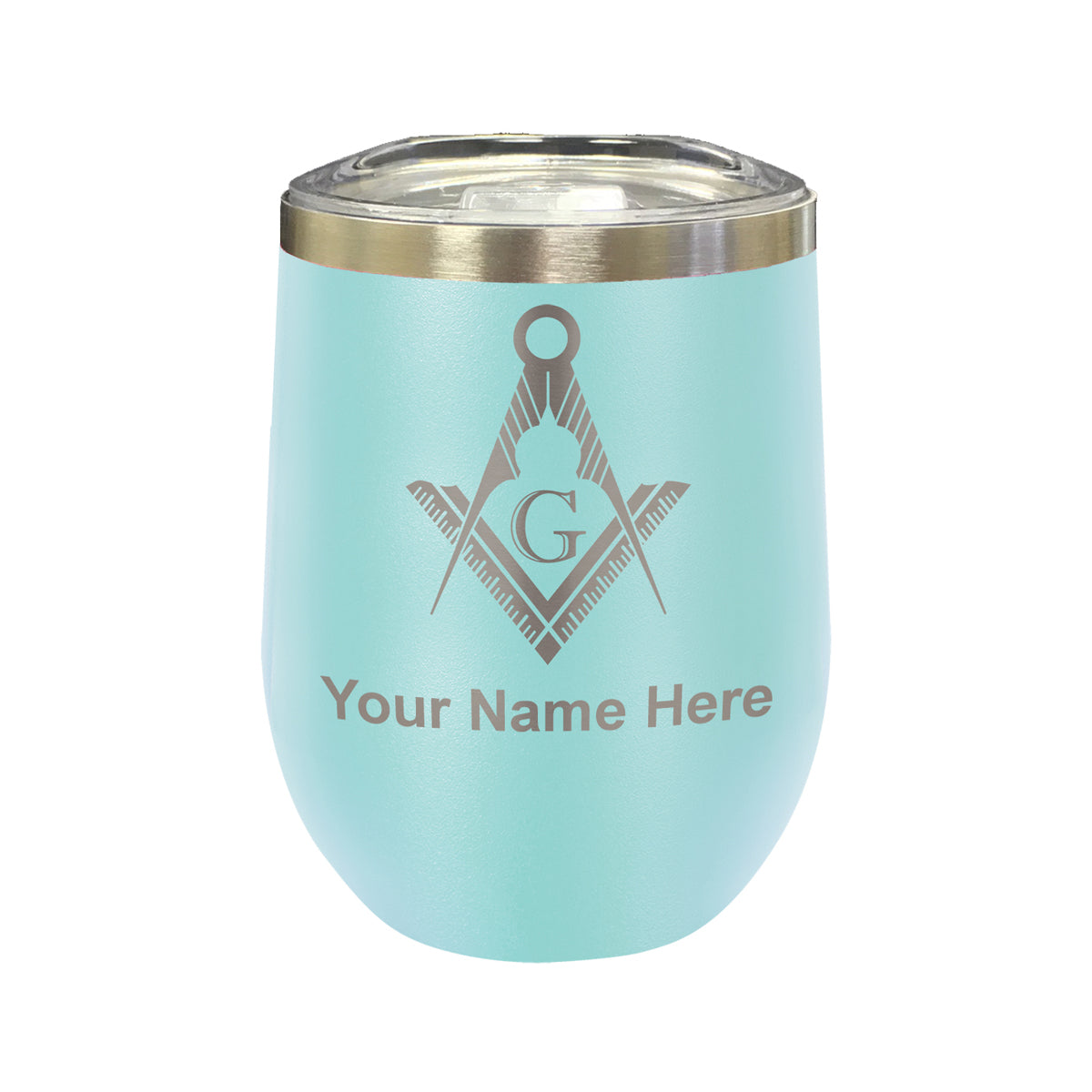 LaserGram Double Wall Stainless Steel Wine Glass, Freemason Symbol, Personalized Engraving Included