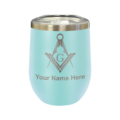 LaserGram Double Wall Stainless Steel Wine Glass, Freemason Symbol, Personalized Engraving Included