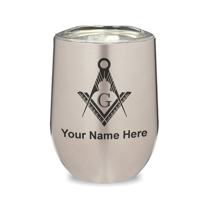 LaserGram Double Wall Stainless Steel Wine Glass, Freemason Symbol, Personalized Engraving Included