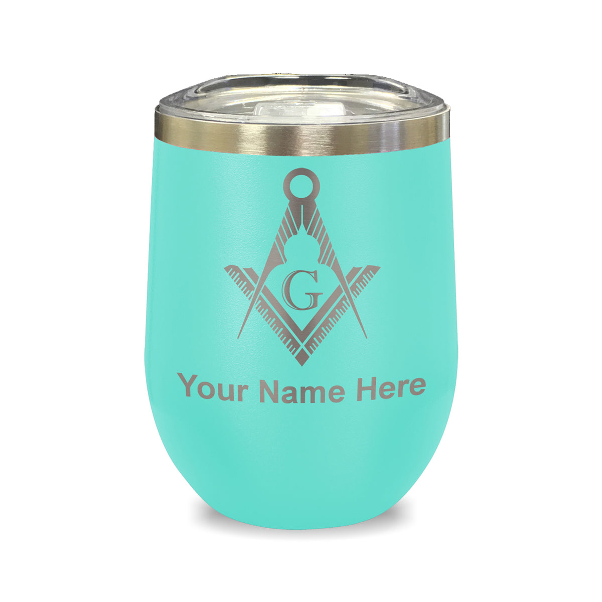 LaserGram Double Wall Stainless Steel Wine Glass, Freemason Symbol, Personalized Engraving Included